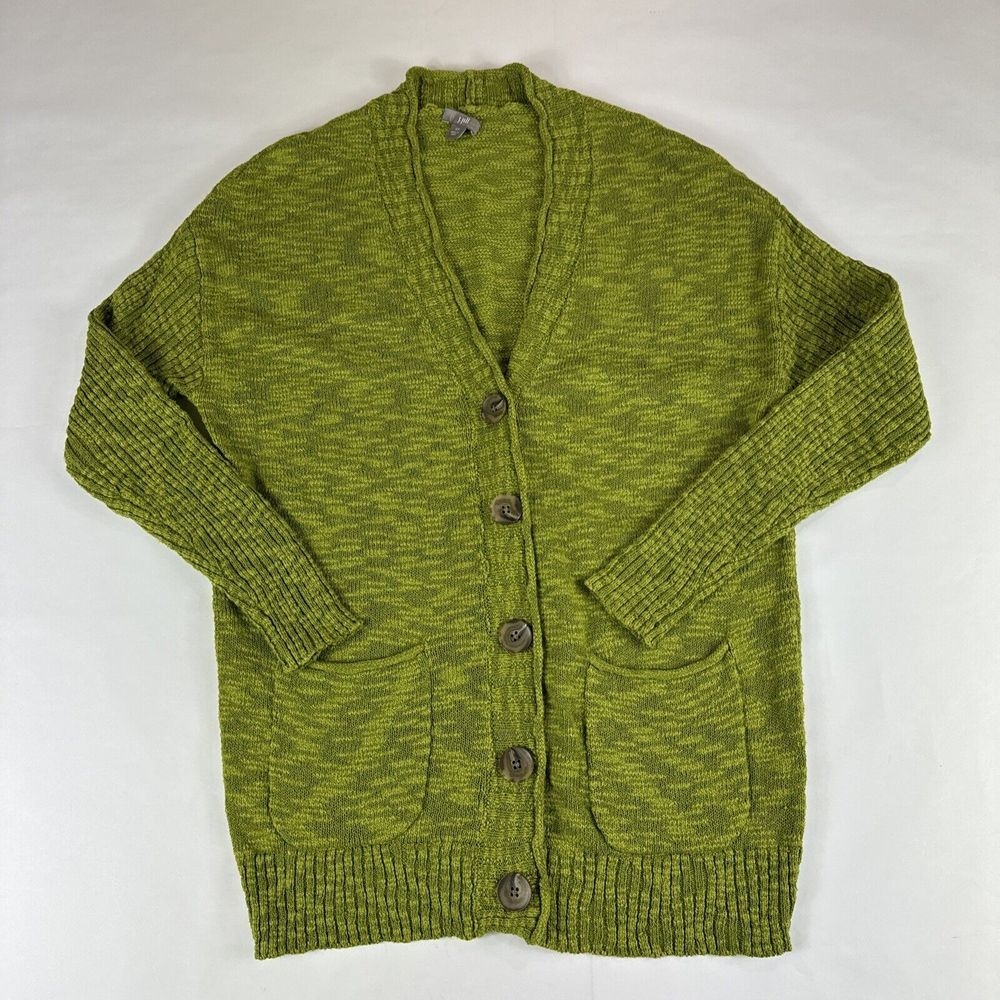 J Jill Cardigan Womens XS Green Button Up Pockets Long Sleeve Sweater Sweatshirt
